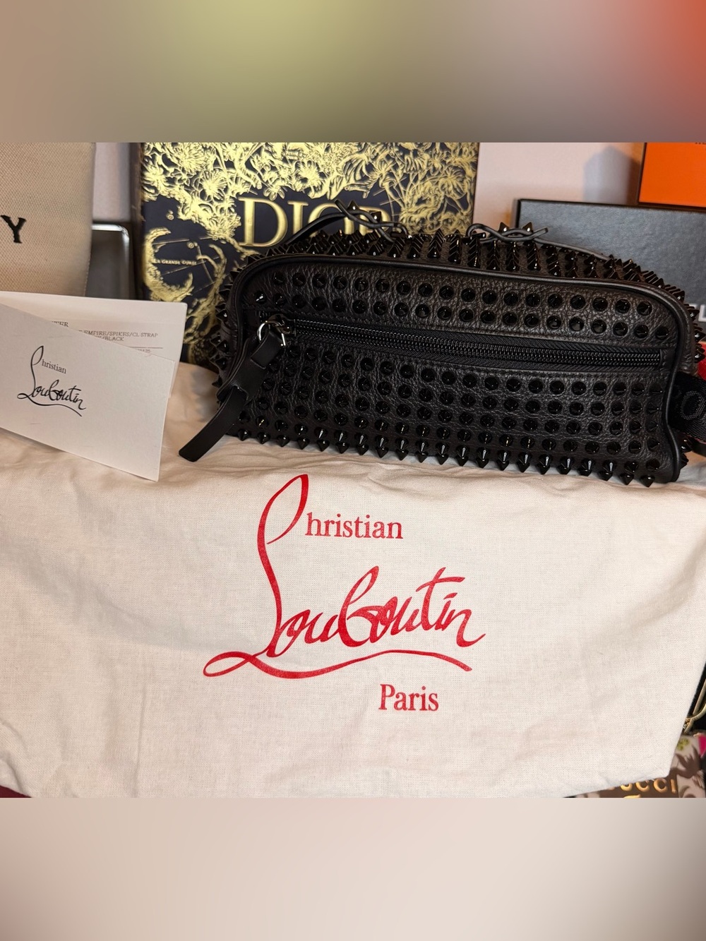 Christian Louboutin Men's Blaster Spiked Leather Travel Toiletry Bag - Picture 2 of 14